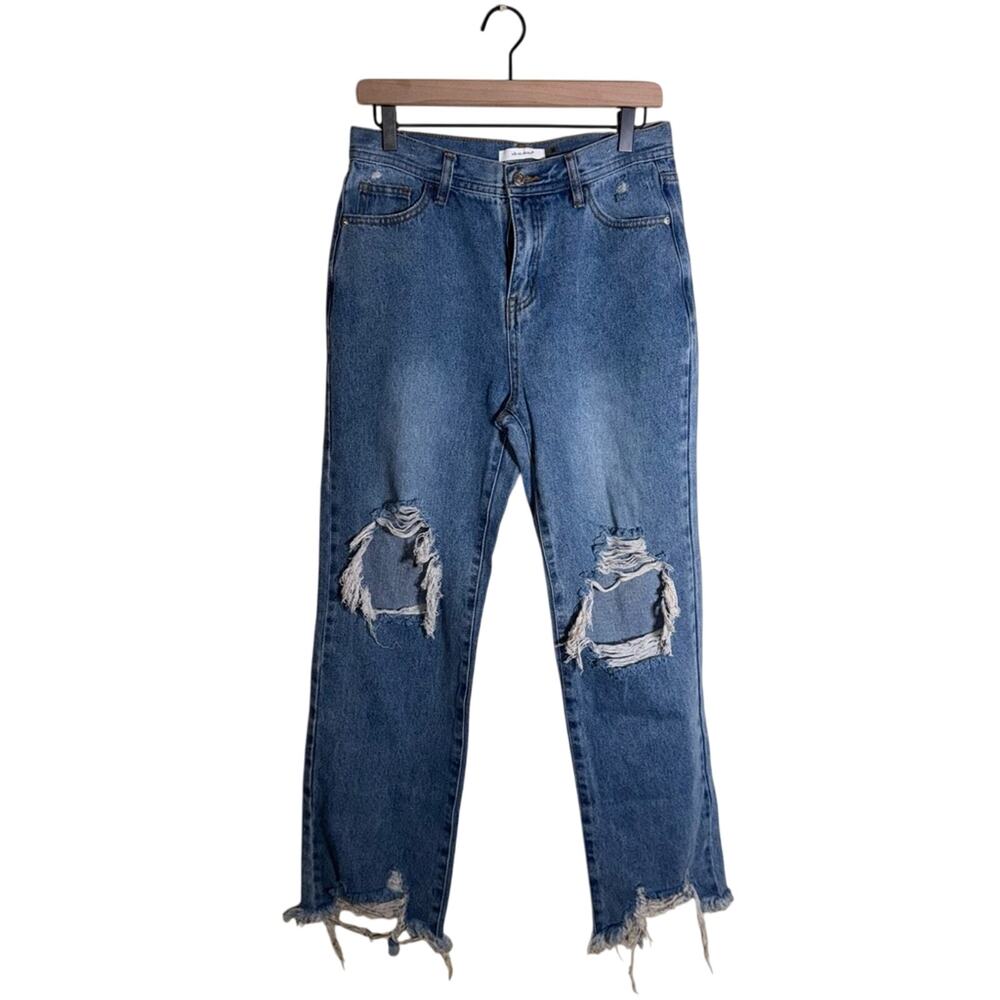 IDEM DITTO destroyed wide leg raw hem jeans L